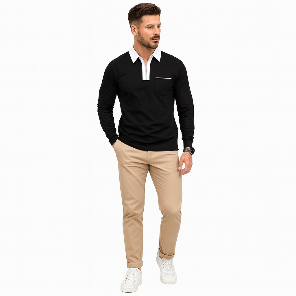 Men’s Slim Zip-Collar Polo Shirt – Lightweight Spring Layer
