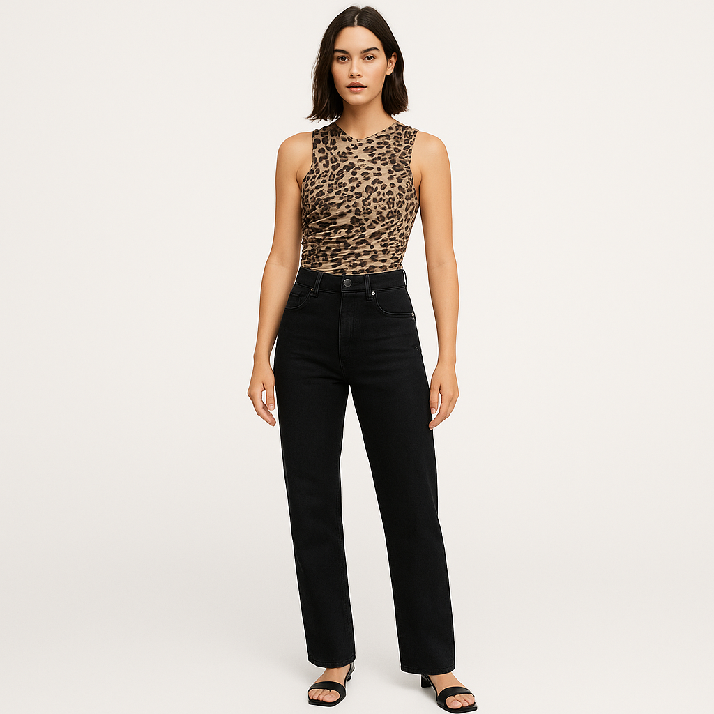 Women's Sleeveless Leopard Print Ruched Bodysuit – Elegant Fit