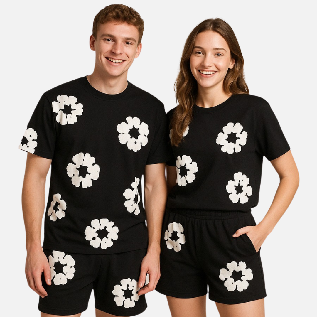 Unisex Floral Graphic T-Shirt & Shorts Set – Summer Co-ord Outfit