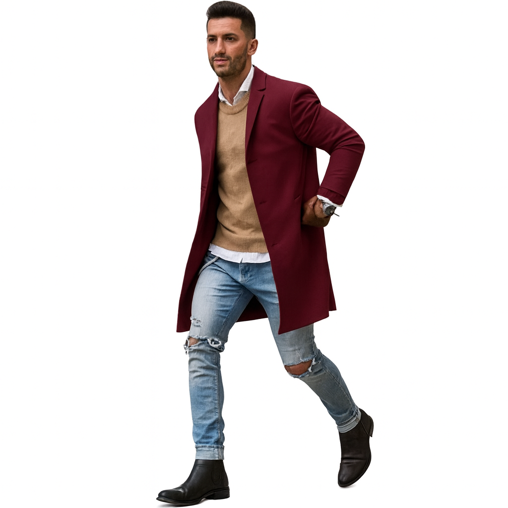 Men’s Slim-Fit Wool Windproof Coat – Smart Spring Layer