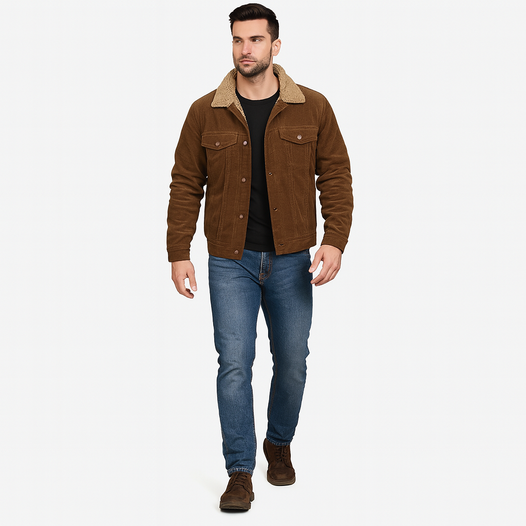 Men’s Corduroy Trucker Jacket – Slim Fit Overshirt for Spring