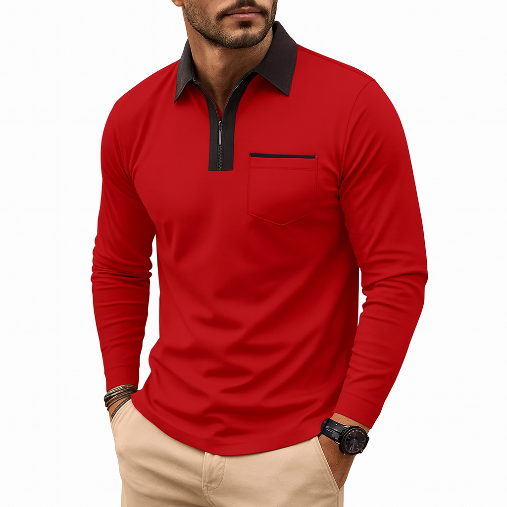 Men’s Slim Zip-Collar Polo Shirt – Lightweight Spring Layer