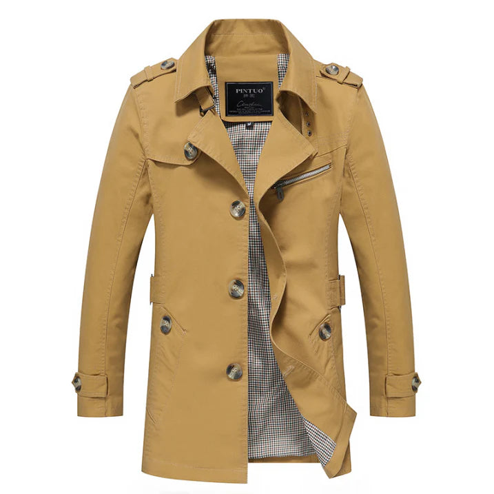 Elegant men's winter trench coat in double-breasted design