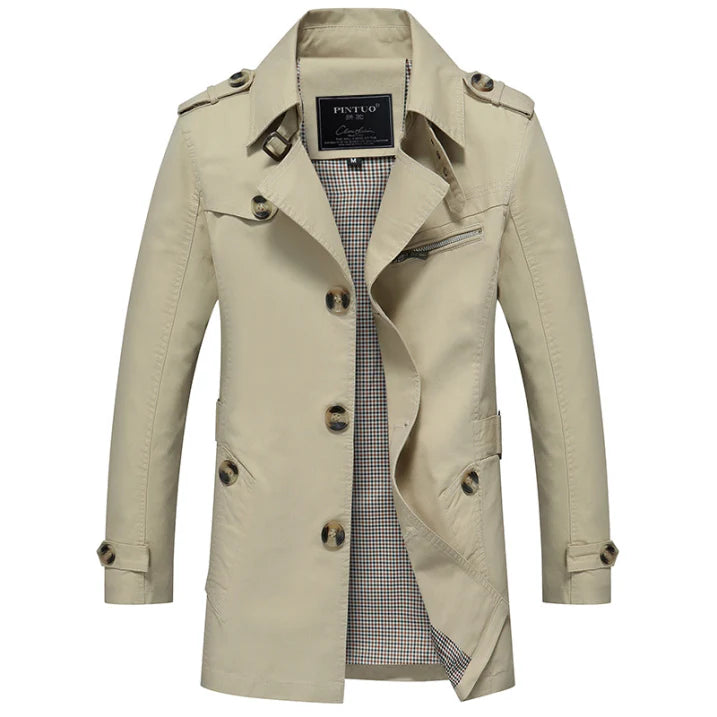 Elegant men's winter trench coat in double-breasted design
