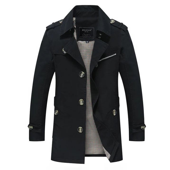 Elegant men's winter trench coat in double-breasted design