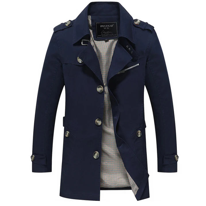 Elegant men's winter trench coat in double-breasted design