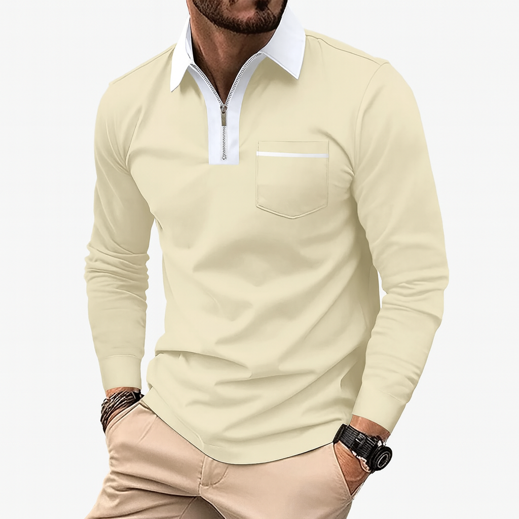 Men’s Slim Zip-Collar Polo Shirt – Lightweight Spring Layer
