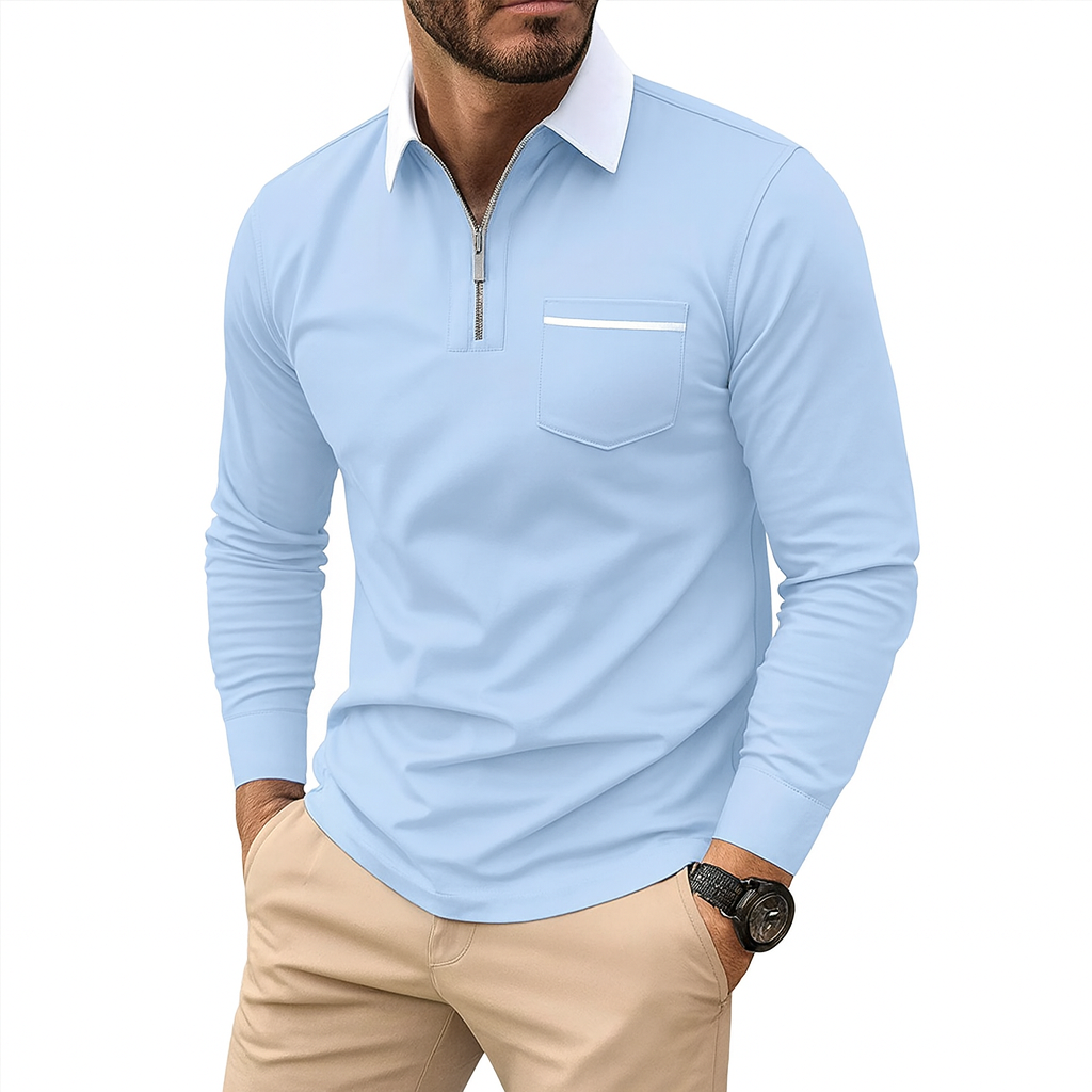 Men’s Slim Zip-Collar Polo Shirt – Lightweight Spring Layer