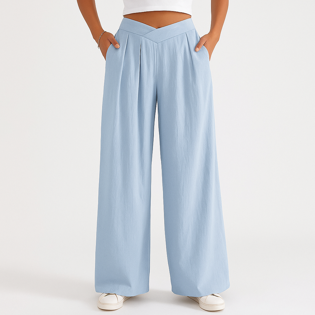 Women's High-Waisted Wide-Leg Trousers – Lightweight Pleated Fit