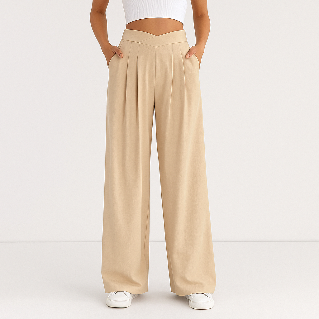 Women's High-Waisted Wide-Leg Trousers – Lightweight Pleated Fit