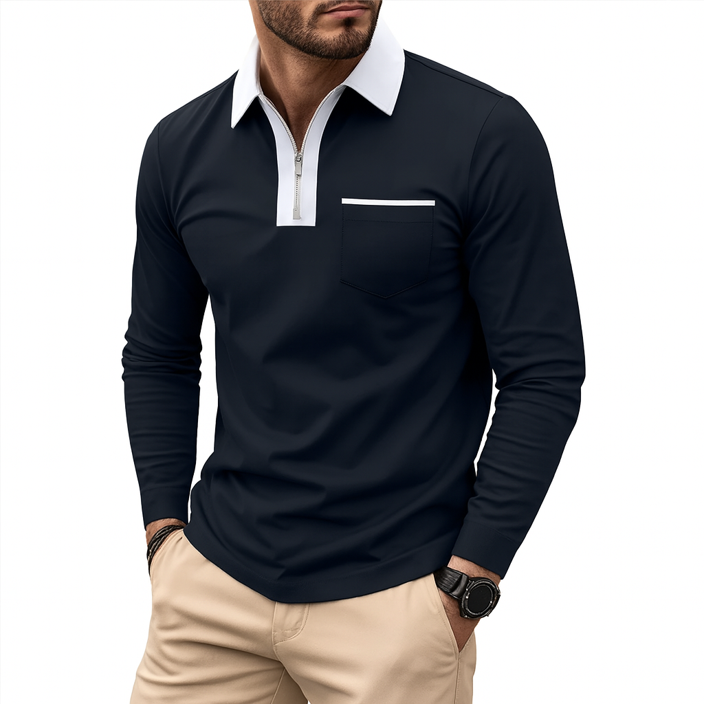 Men’s Slim Zip-Collar Polo Shirt – Lightweight Spring Layer