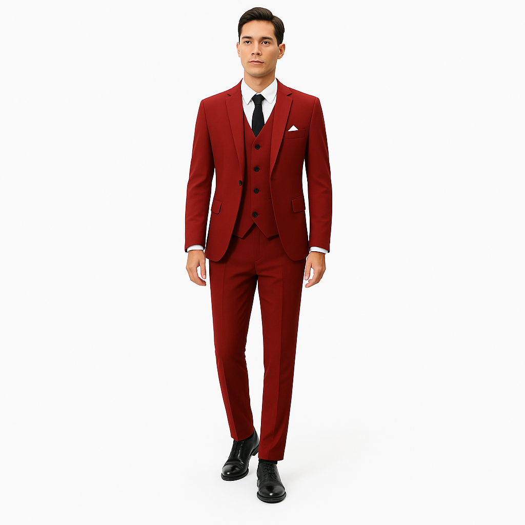 Men’s 3-Piece Notch-Lapel Suit with Waistcoat – Slim Fit