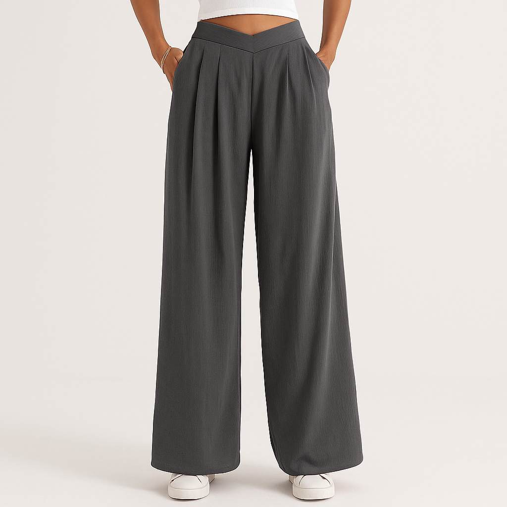 Women's High-Waisted Wide-Leg Trousers – Lightweight Pleated Fit