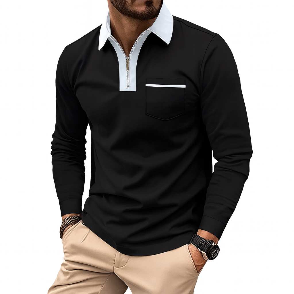 Men’s Slim Zip-Collar Polo Shirt – Lightweight Spring Layer