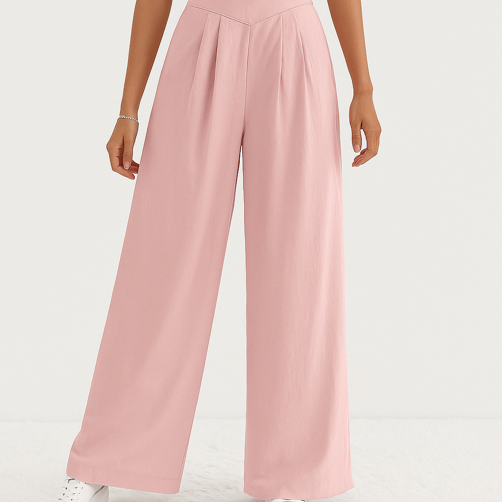 Women's High-Waisted Wide-Leg Trousers – Lightweight Pleated Fit