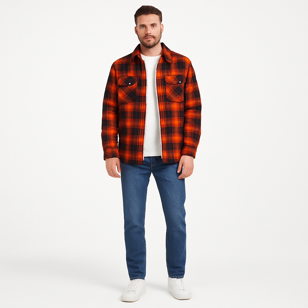 Men’s Checked Fleece-Lined Jacket – Sherpa Overshirt for Spring