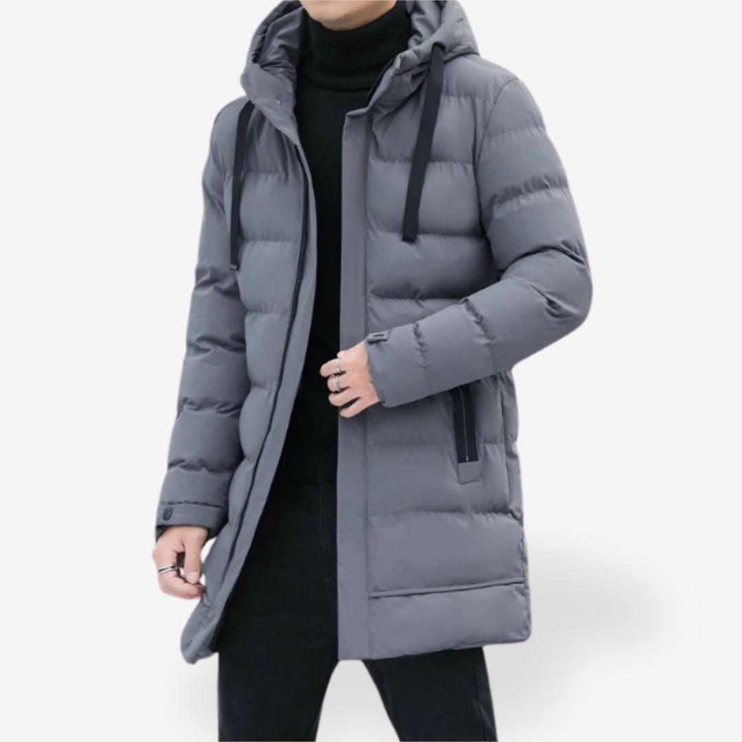 Men’s Long Parka Coat – Waterproof Windproof, Padded Hood, Smart Casual