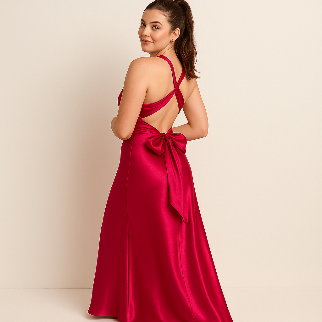 Women's Satin Halter Neck Evening Gown – Sleeveless Formal Dress