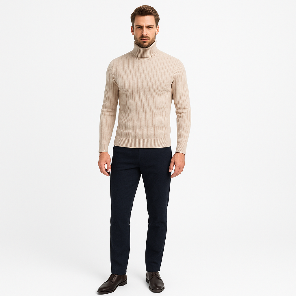 Men’s Merino Wool Turtleneck Sweater – Lightweight Knit, Smart-Casual