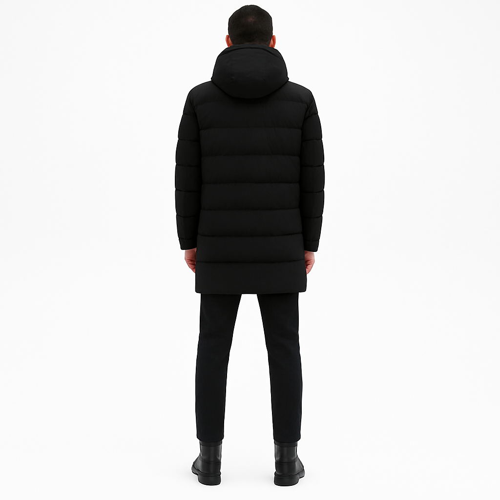 Men’s Long Parka Coat – Waterproof Windproof, Padded Hood, Smart Casual