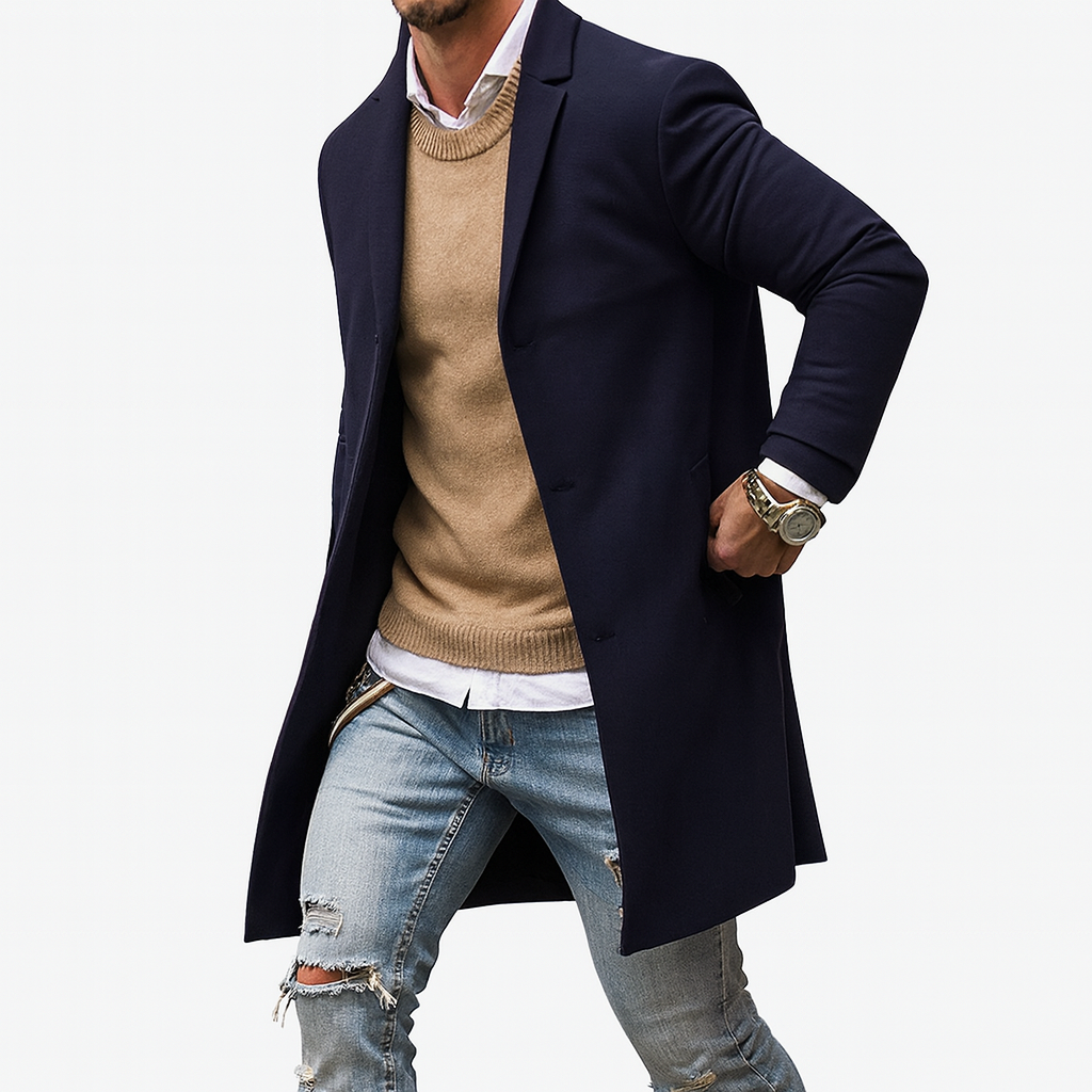 Men’s Slim-Fit Wool Windproof Coat – Smart Spring Layer