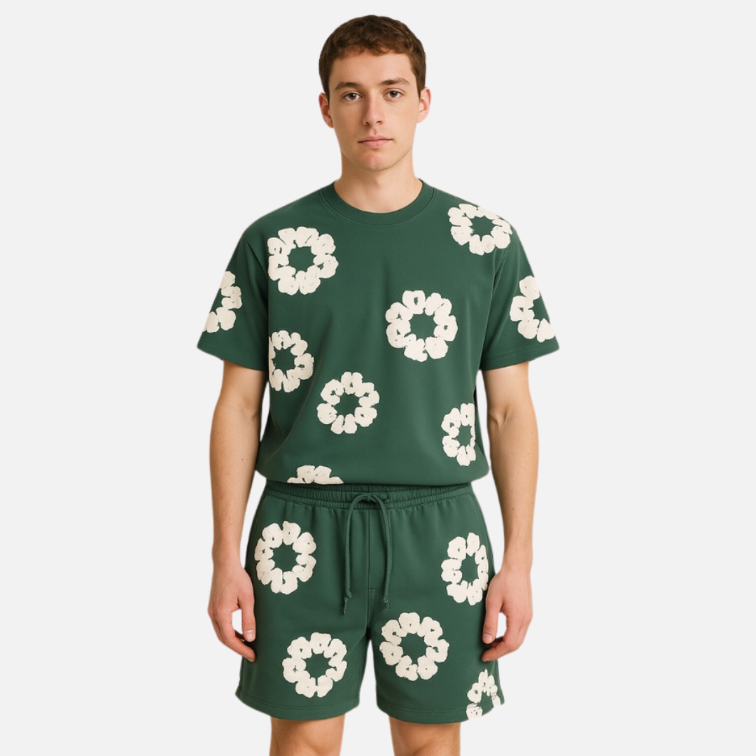 Unisex Floral Graphic T-Shirt & Shorts Set – Summer Co-ord Outfit