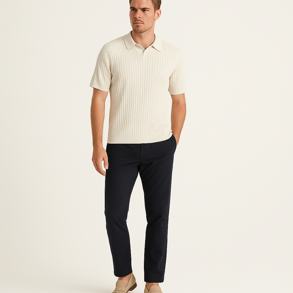 Men’s Ribbed Knit Polo Shirt – Short Sleeve Summer Casual Top