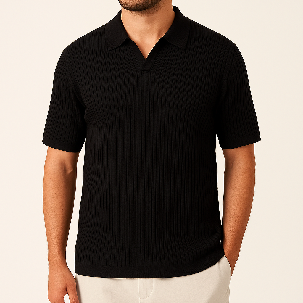 Men’s Ribbed Knit Polo Shirt – Short Sleeve Summer Casual Top
