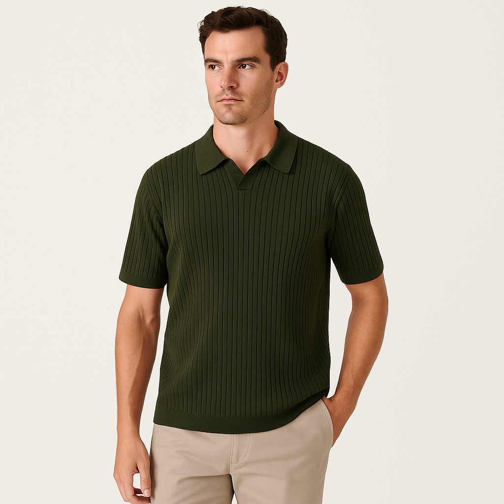 Men’s Ribbed Knit Polo Shirt – Short Sleeve Summer Casual Top