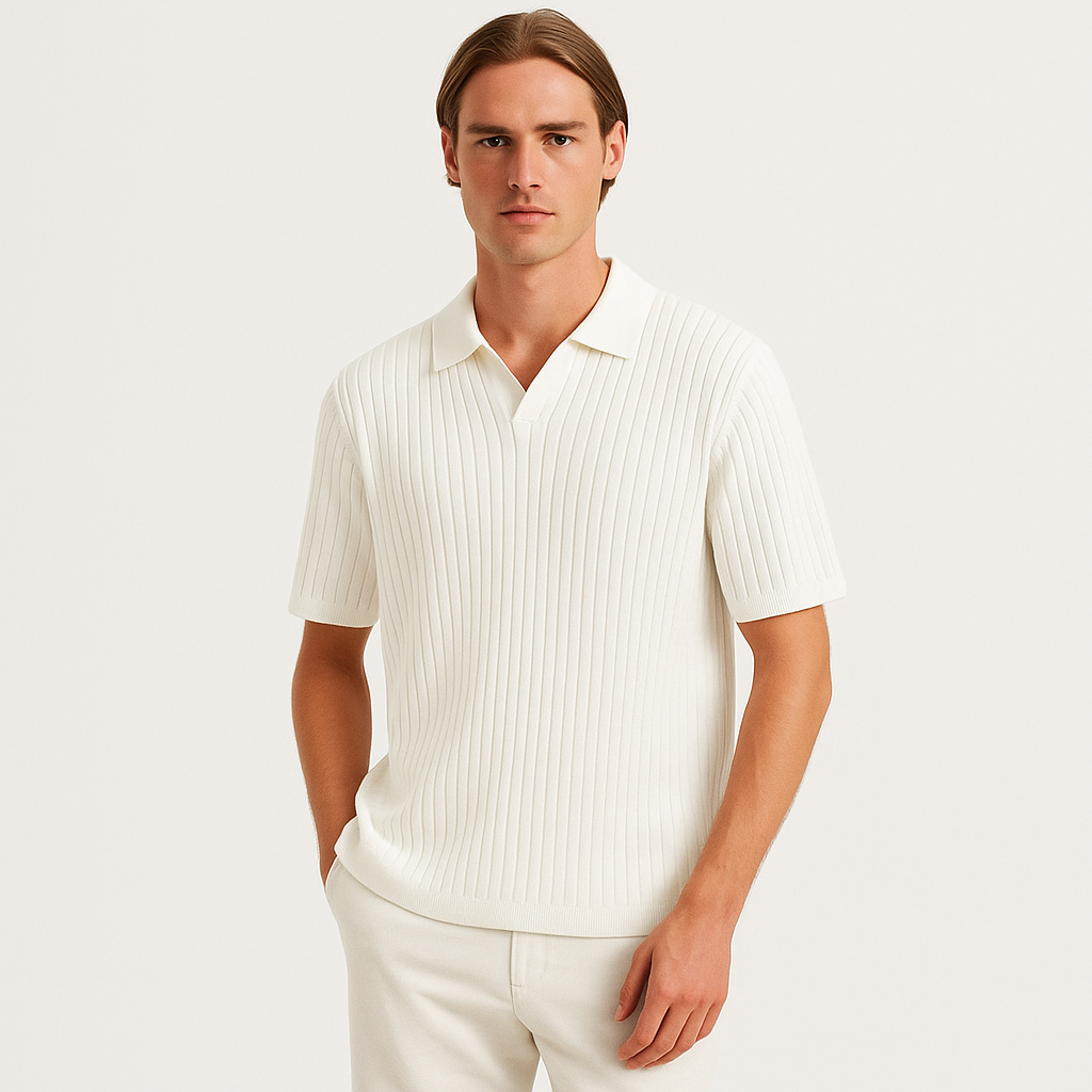 Men’s Ribbed Knit Polo Shirt – Short Sleeve Summer Casual Top