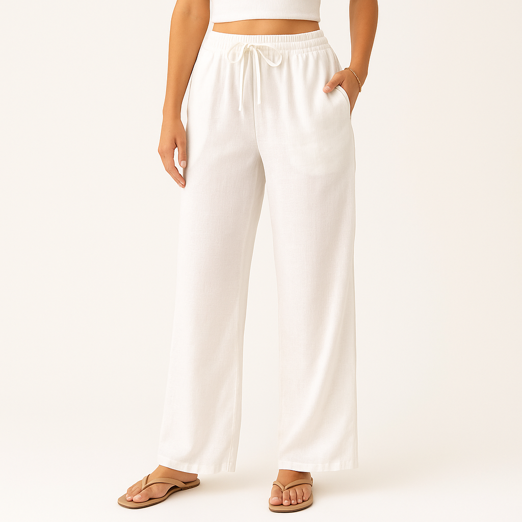 Women's Wide Leg Linen Trousers – Lightweight Summer Style