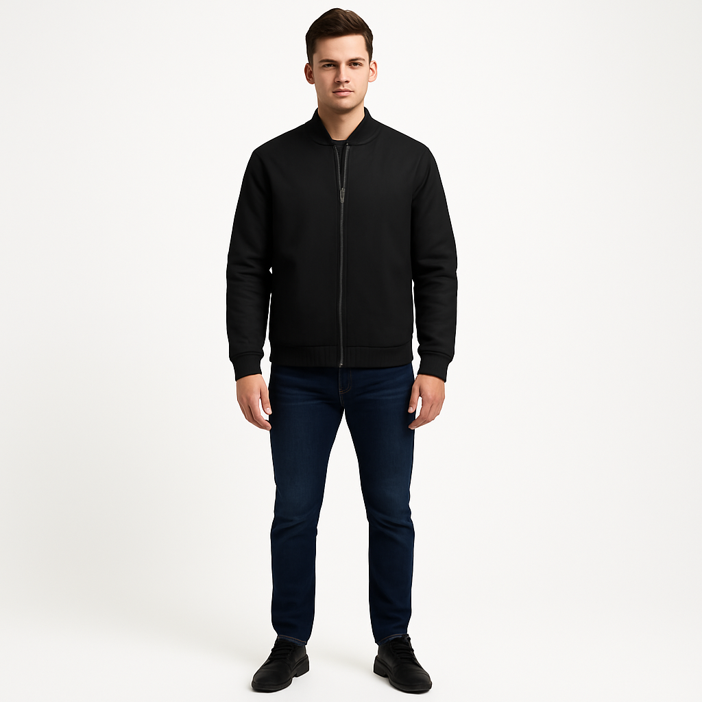 Men’s Baseball Varsity Jacket – Wool Body, Leather Sleeves, Snaps