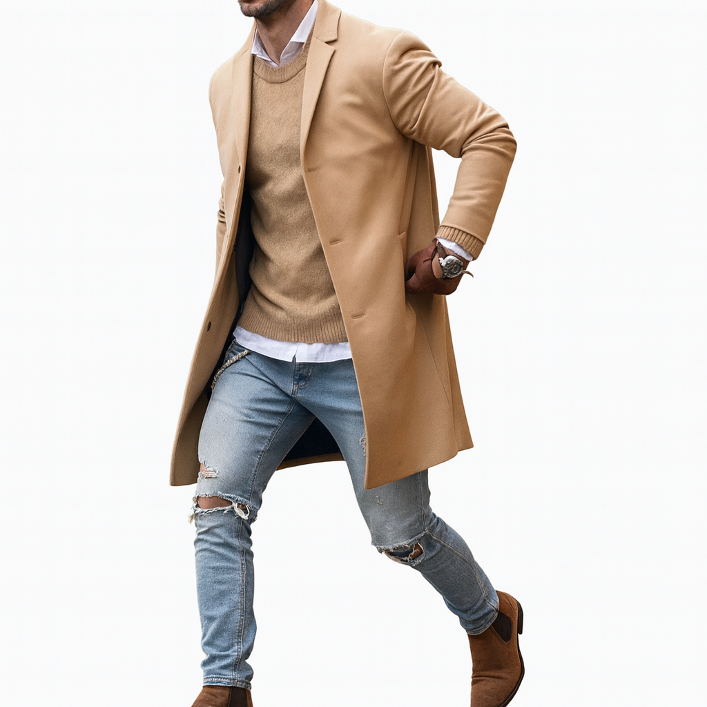 Men’s Slim-Fit Wool Windproof Coat – Smart Spring Layer