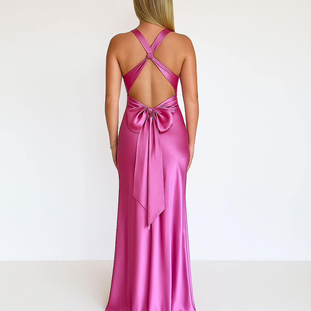 Women's Satin Halter Neck Evening Gown – Sleeveless Formal Dress