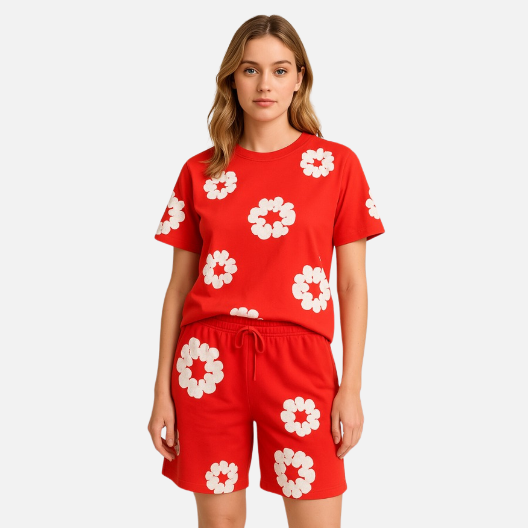 Unisex Floral Graphic T-Shirt & Shorts Set – Summer Co-ord Outfit