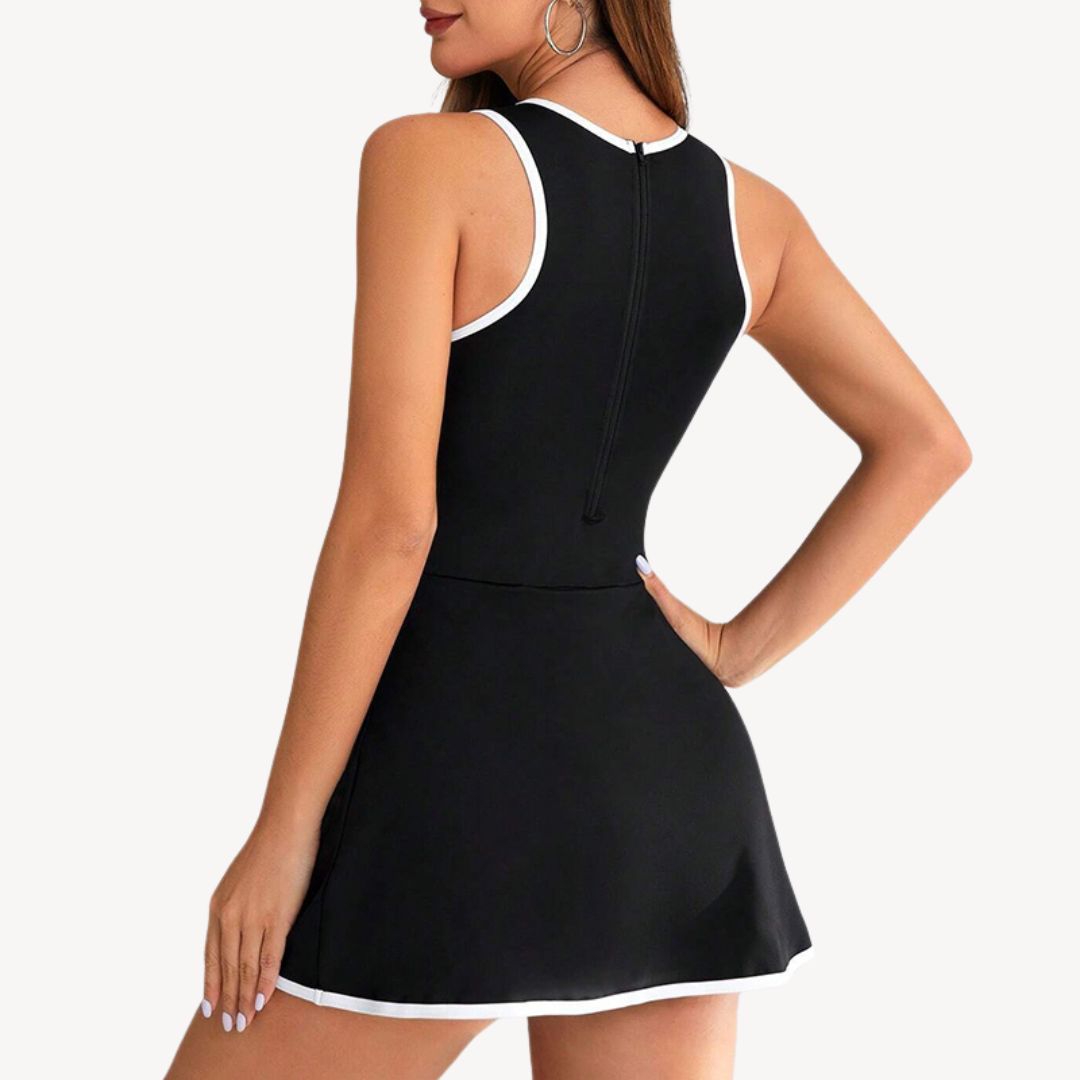 Women’s Contrast Trim Padel Tennis Dress – Built-In Skort