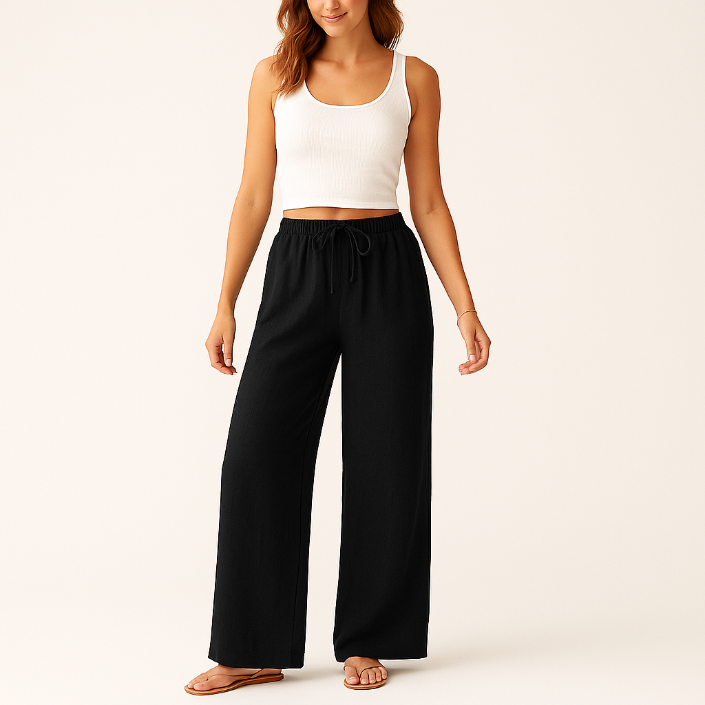 Women's Wide Leg Linen Trousers – Lightweight Summer Style