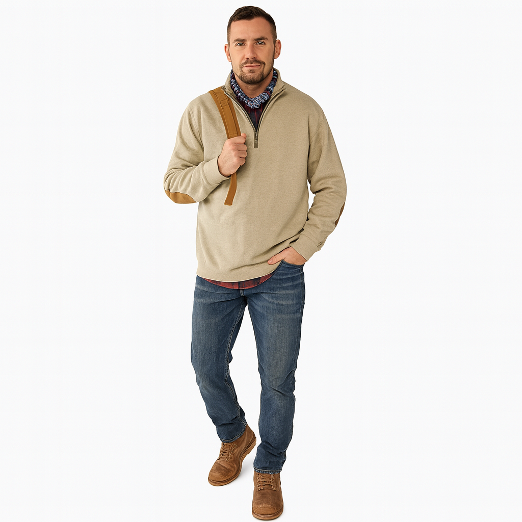 Men’s Half-Zip Sweatshirt with Elbow Patches – Warm Layer