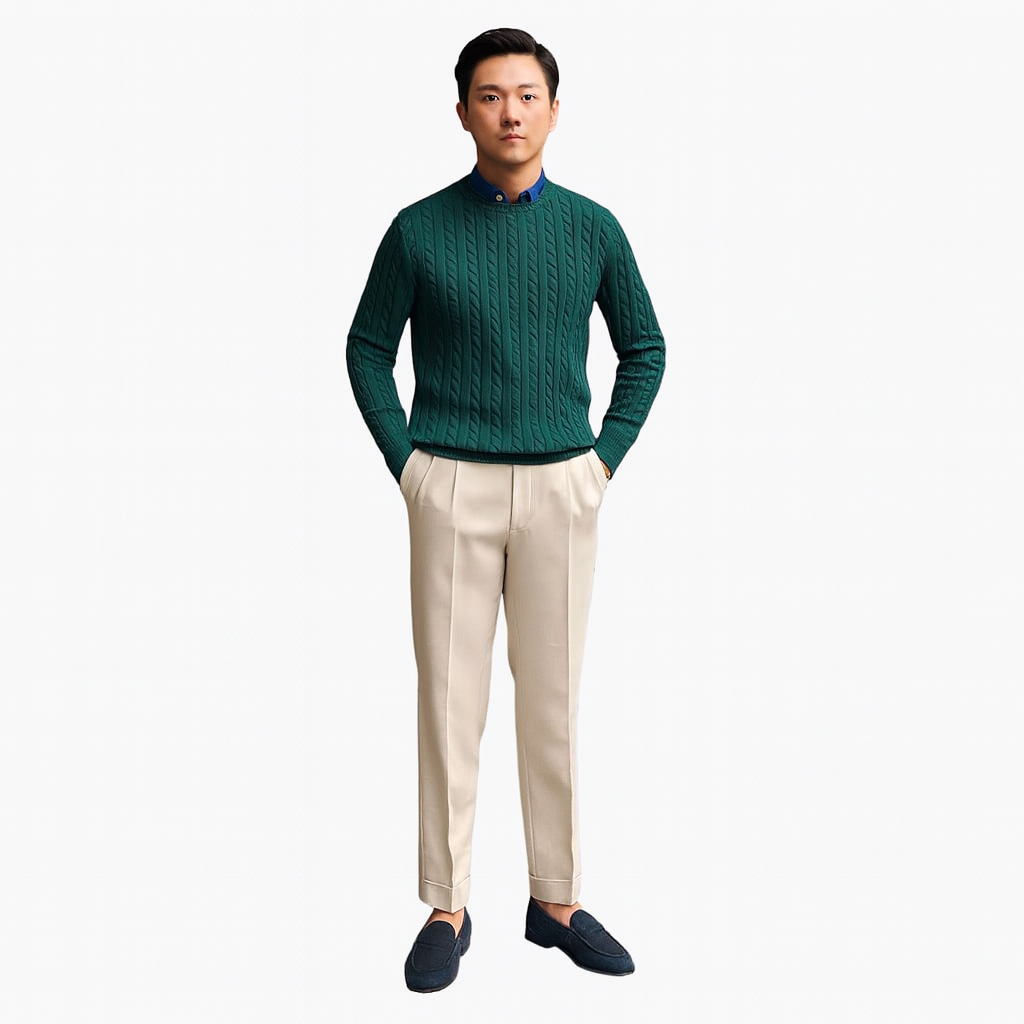Men’s Chunky Knit Jumper – Warm Wool Blend, Cosy Cable Design