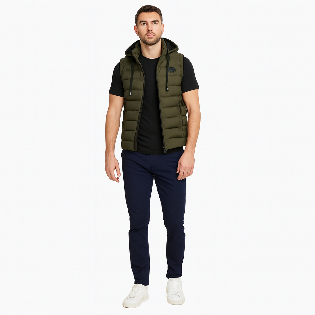 Men’s Hooded Longline Puffer Gilet – Lightweight Layering Coat