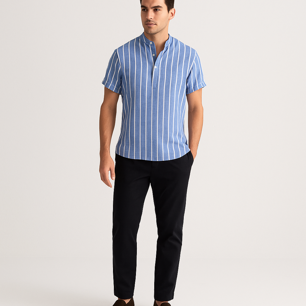 Men's Striped Short Sleeve Shirt – Classic Fit Summer Cotton