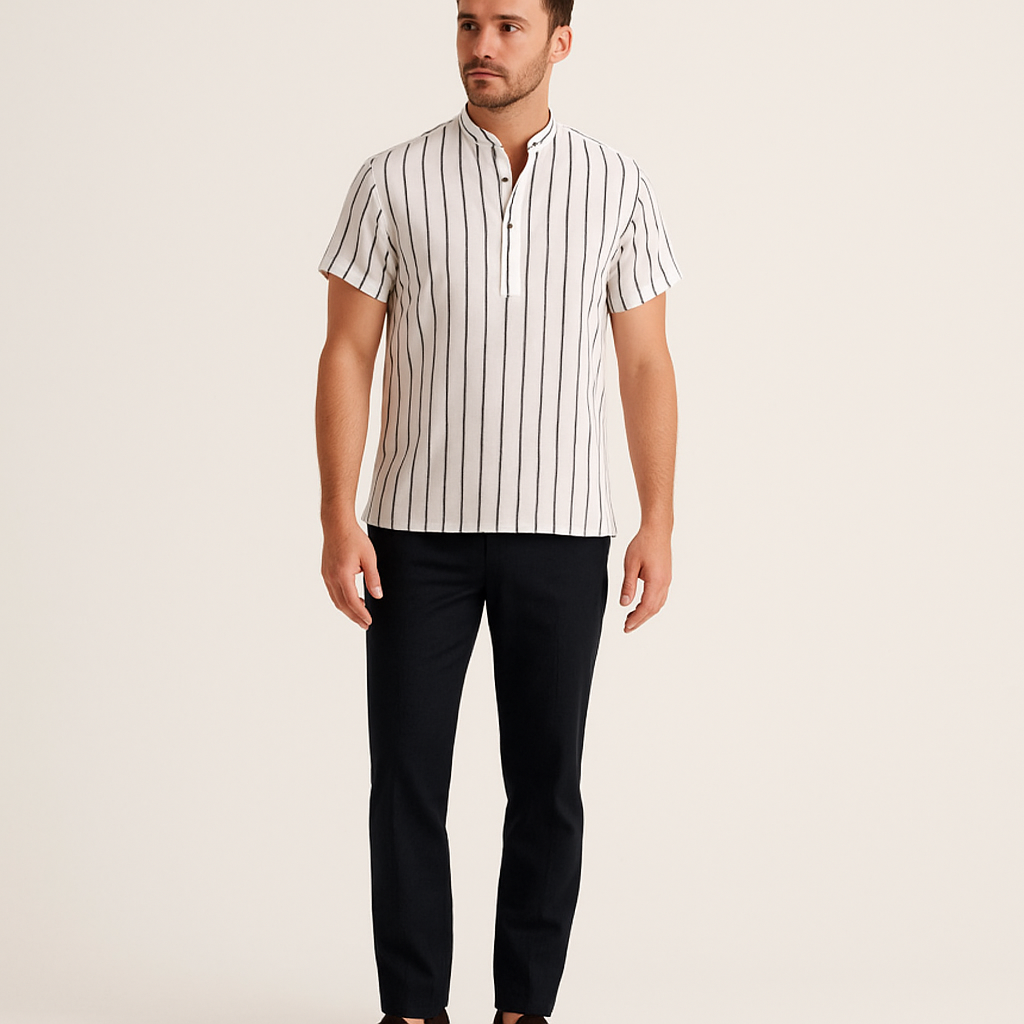 Men's Striped Short Sleeve Shirt – Classic Fit Summer Cotton
