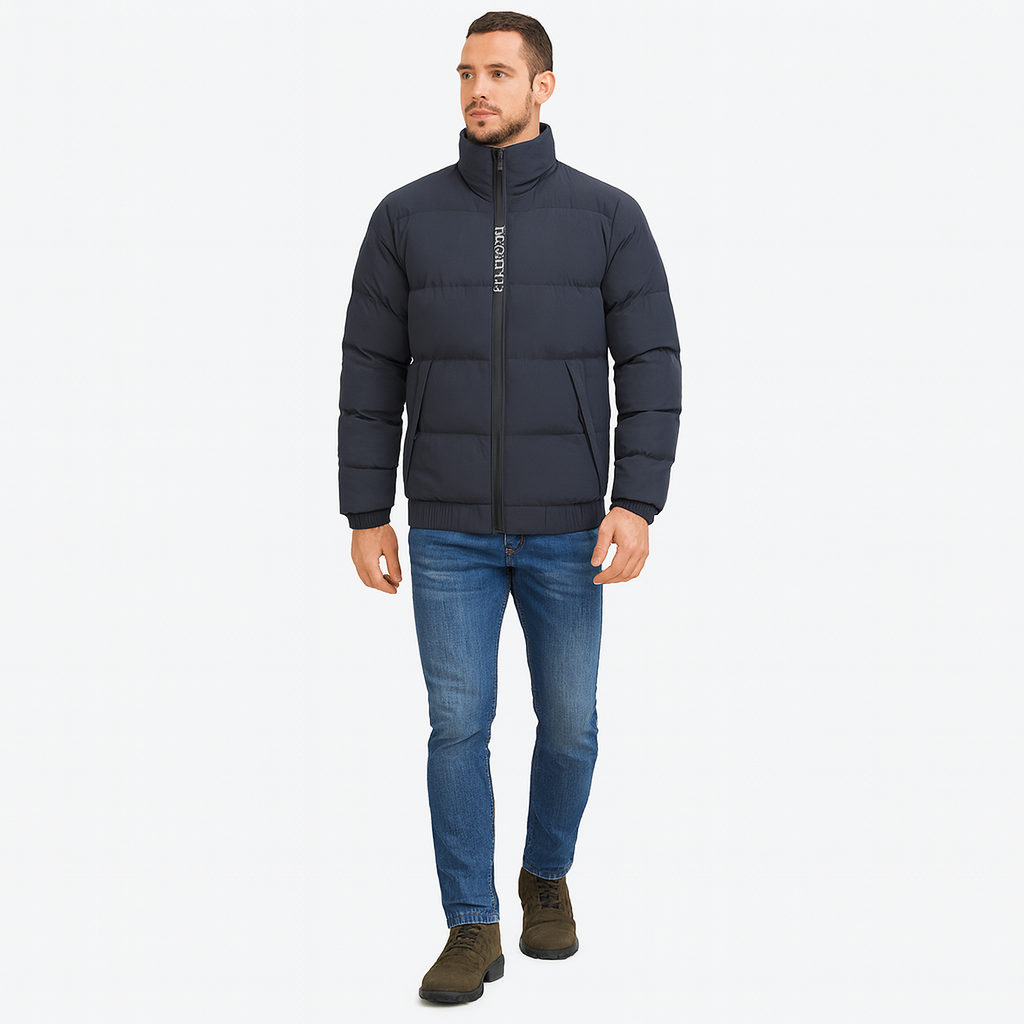 Men’s Smart Wool-Blend Overcoat with Stand-Up Collar