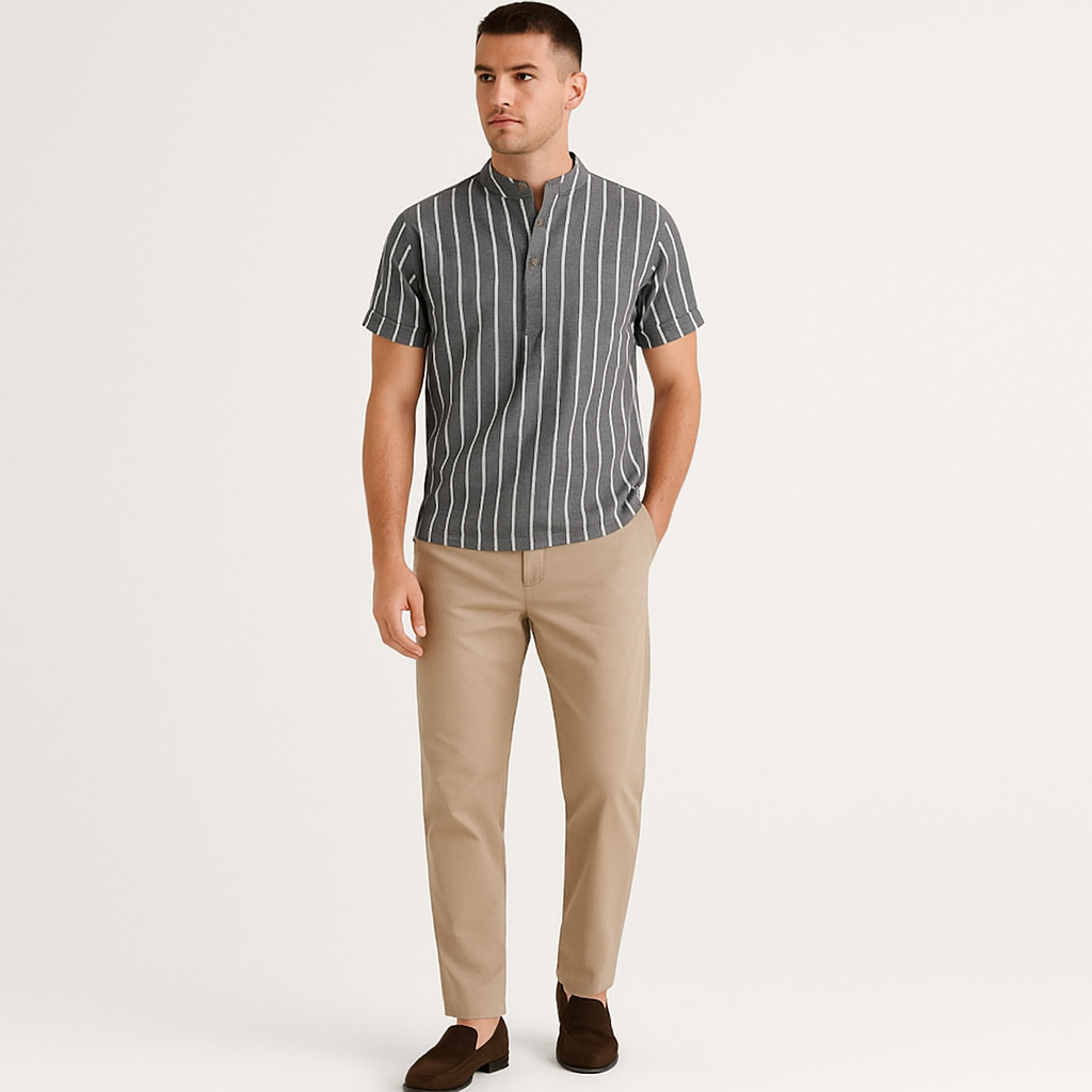 Men's Striped Short Sleeve Shirt – Classic Fit Summer Cotton
