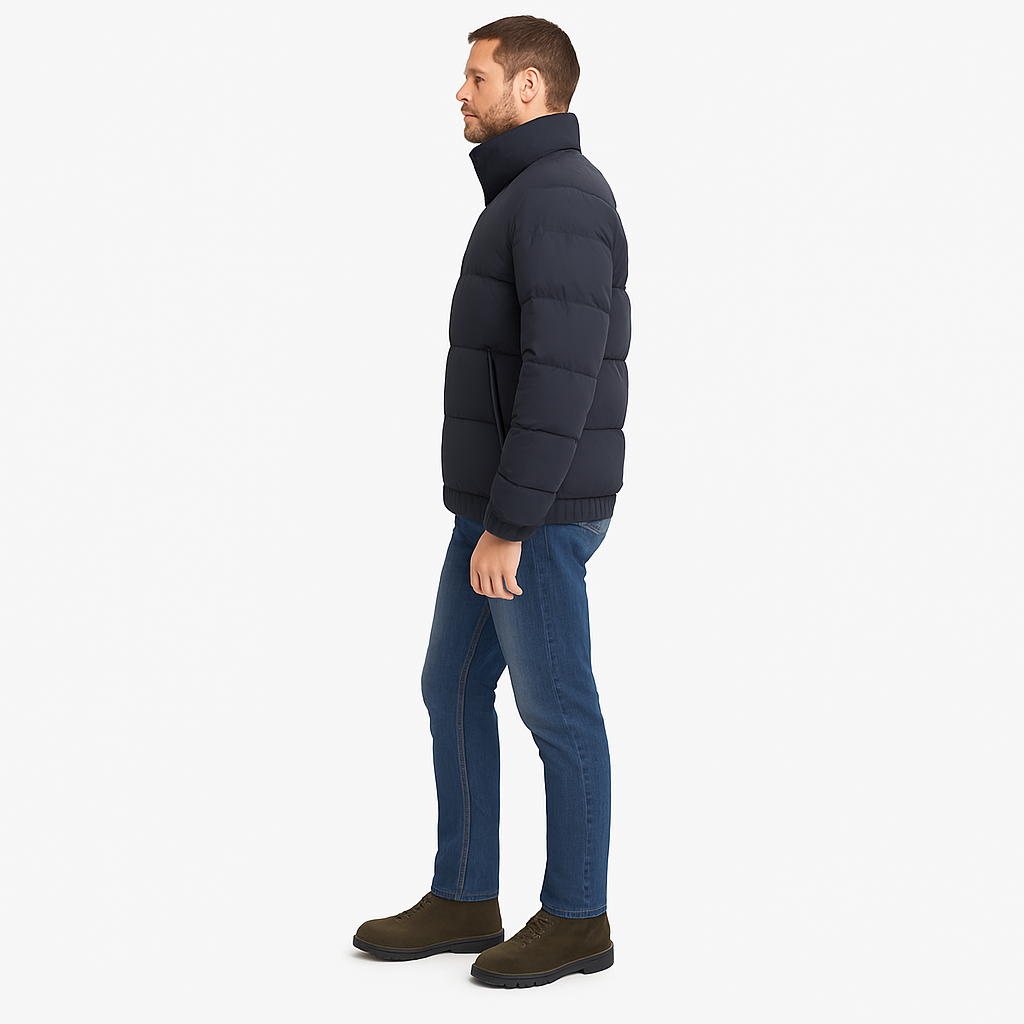 Men’s Smart Wool-Blend Overcoat with Stand-Up Collar