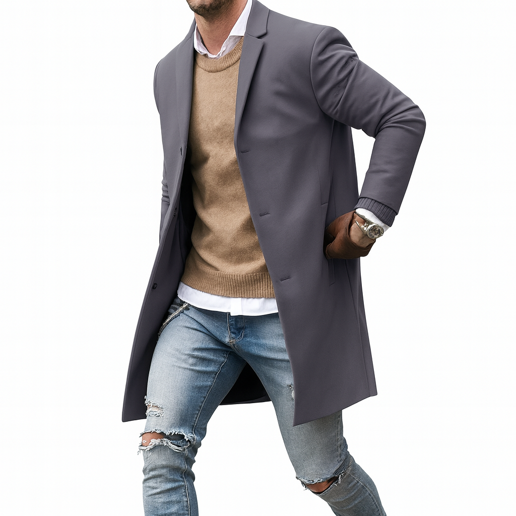 Men’s Slim-Fit Wool Windproof Coat – Smart Spring Layer