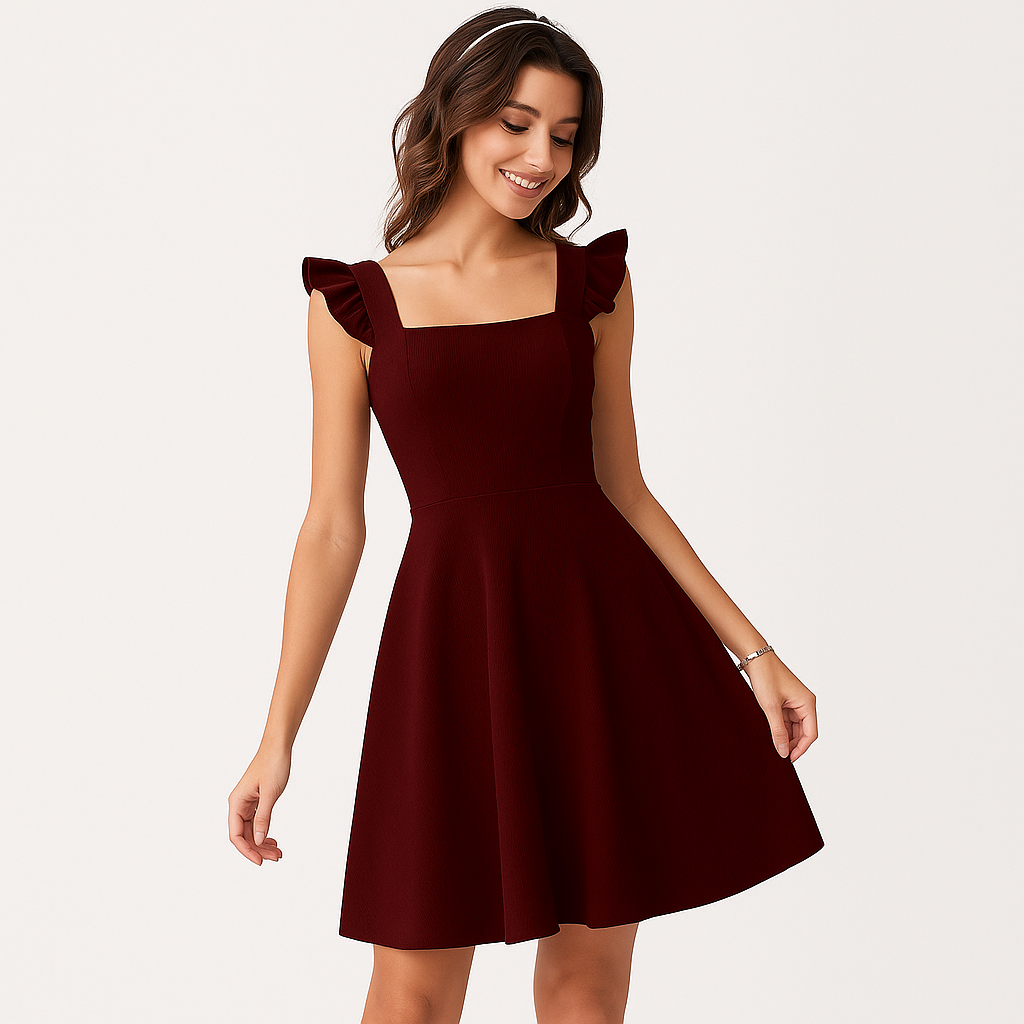 Women's Fit & Flare Mini Dress with Ruffle Straps – Lightweight A-Line