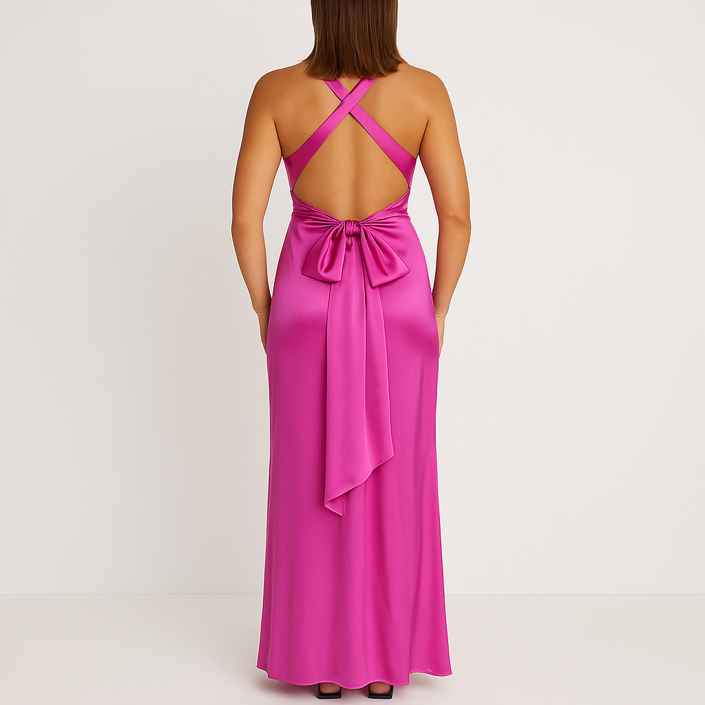 Women's Satin Halter Neck Evening Gown – Sleeveless Formal Dress