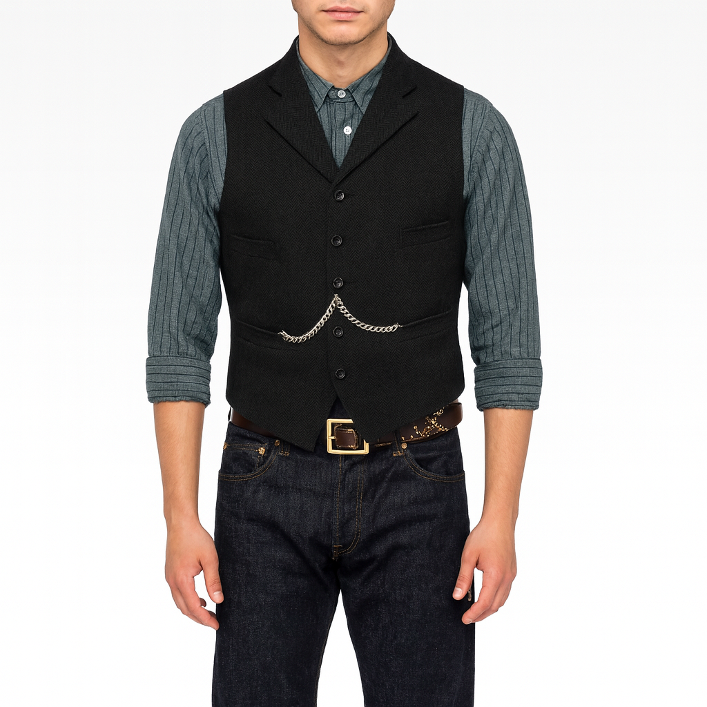 Men’s Tailored Herringbone Waistcoat – Classic Tweed Vest Layer