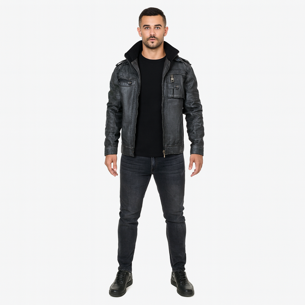 Men’s Leather Bomber Jacket – Spring Lightweight Moto Style